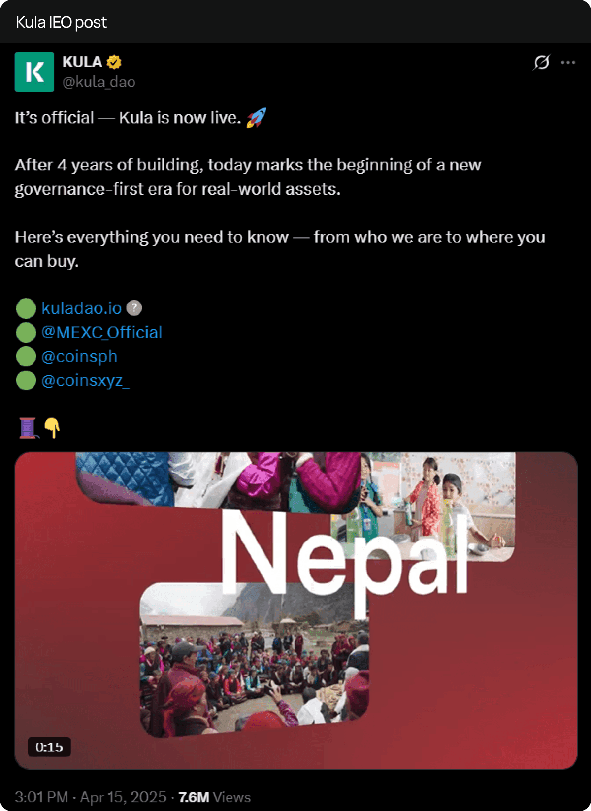 KulaDAO announcement post from the original case study